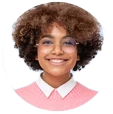 Person wearing a white shirt with a pink collar for testimonials